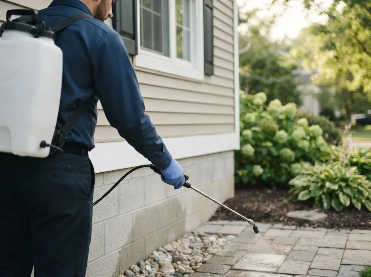 Pest control technician inspecting a home in Sharon, GA